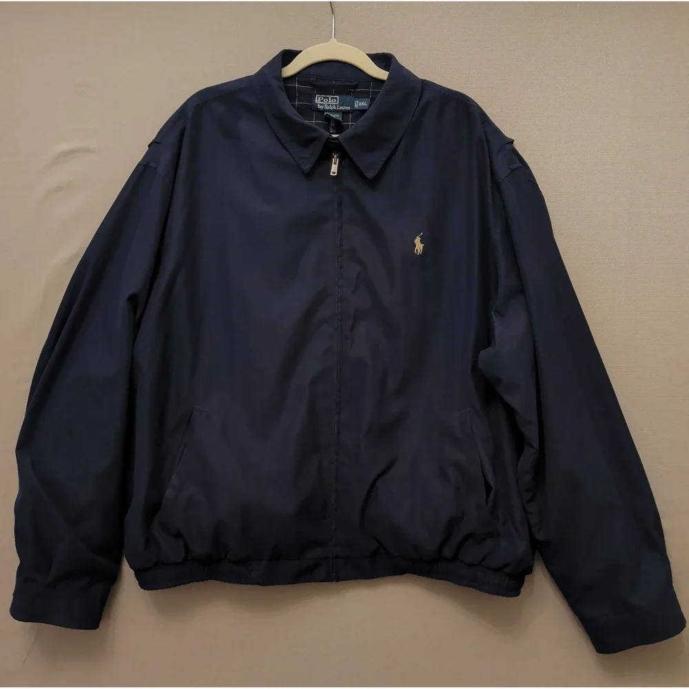 Vtg 90s Polo Ralph Lauren Blue Bi Swing Windbreaker Jacket Sz XXL Check Lined